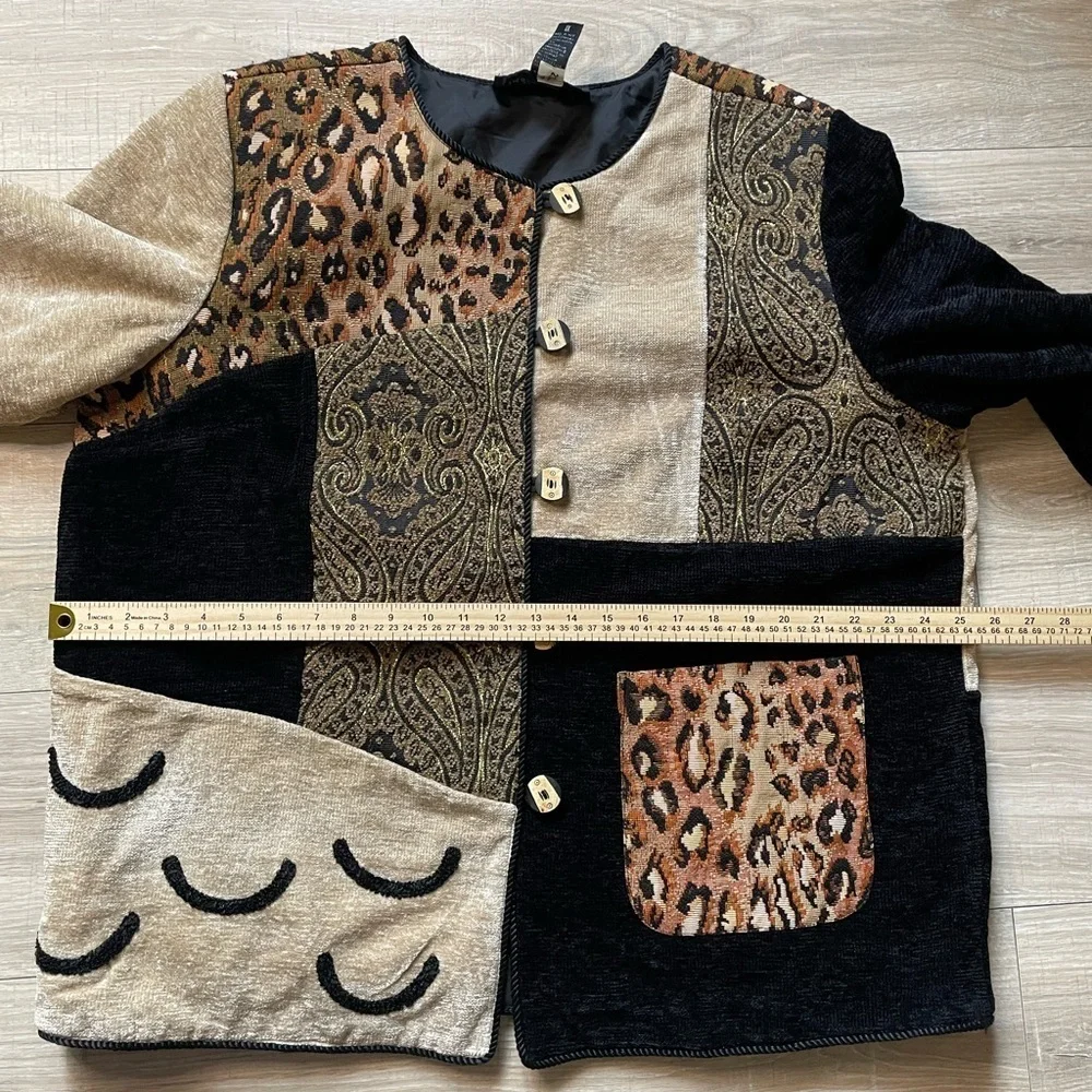 Indigo Moon women’s patchwork jacket 1X- leopard print, paisley